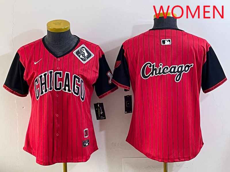 Women Chicago White Sox Blank Red Stripe Joint Name Nike 2025 MLB Jersey style 20